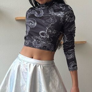Dragon Print Black Crop Top